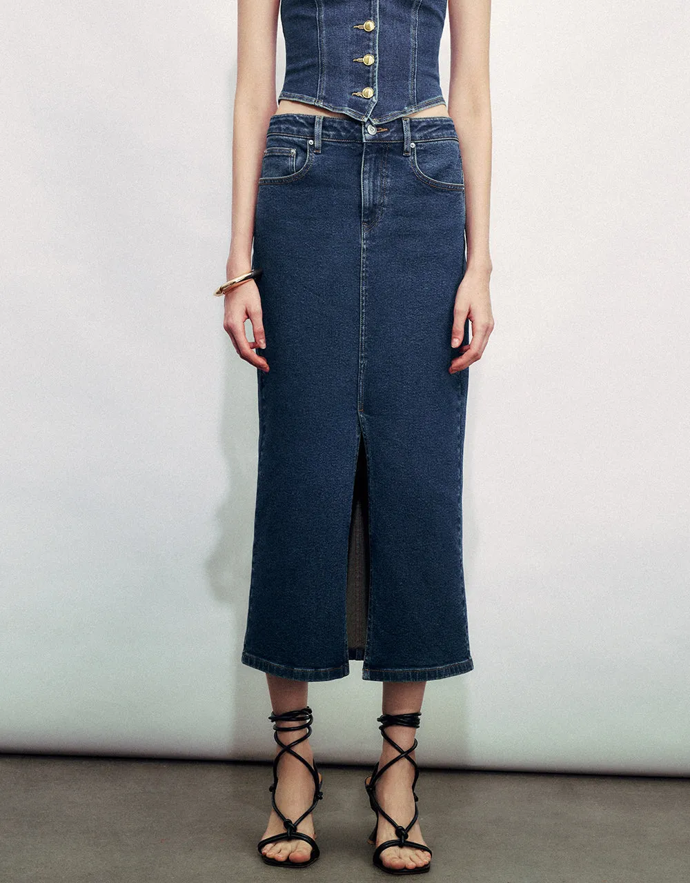 Split Hem Straight Denim Skirt sold by Urban Revivo product image thumbnail 2