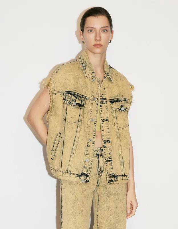 Retro Sleeveless Denim Jacket sold by Urban Revivo