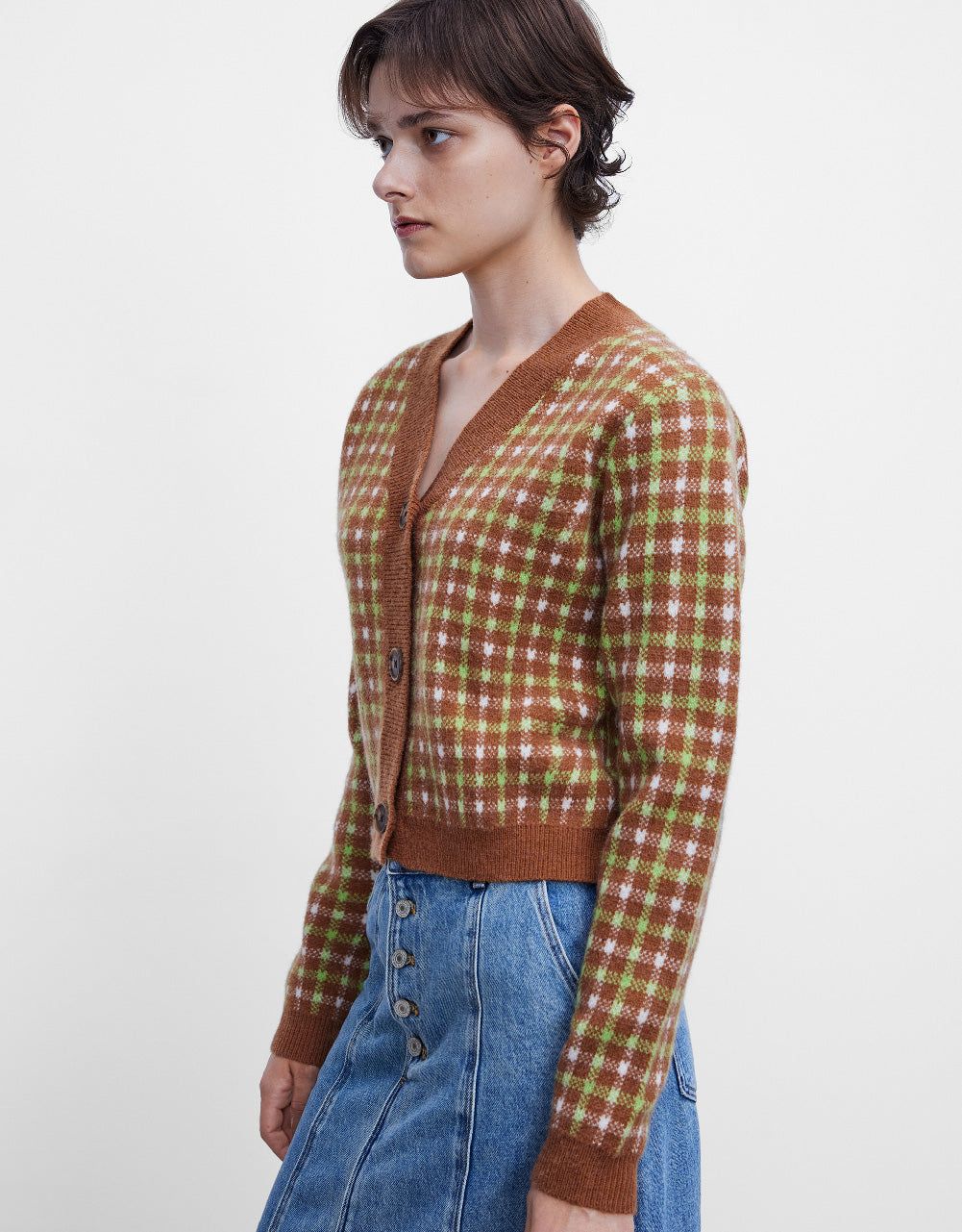 Plaid V-Neck Knitted Cardigan sold by Urban Revivo product image thumbnail 3
