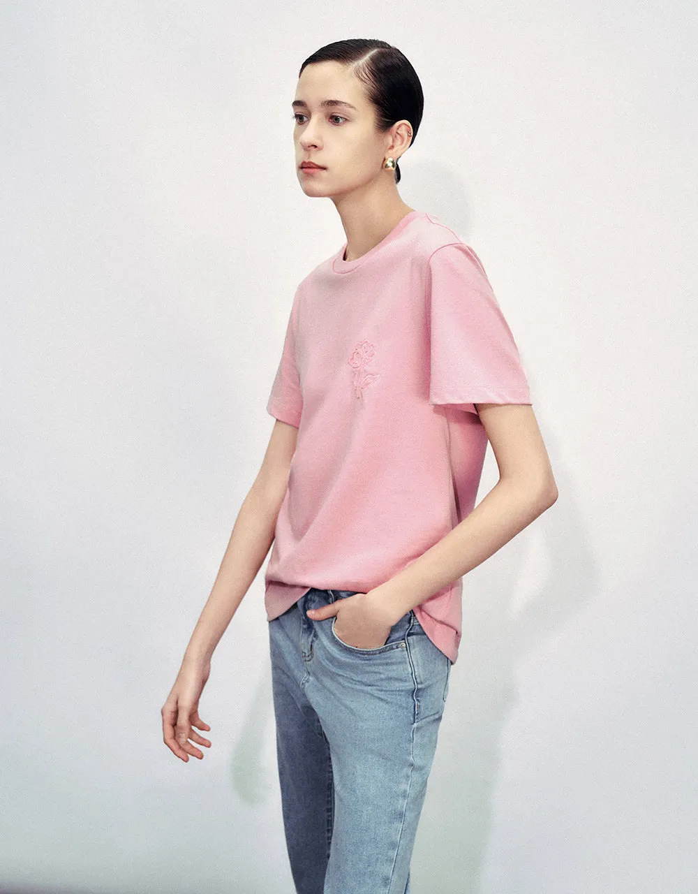 Flower Embossed Crew Neck T-Shirt sold by Urban Revivo product image thumbnail 3