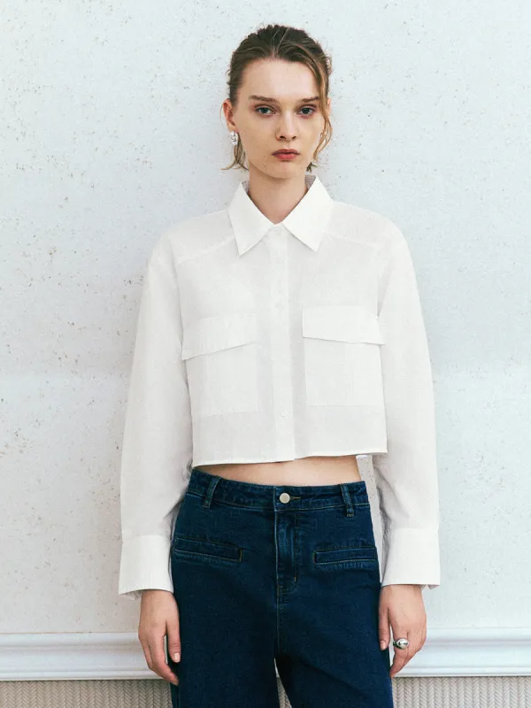 Cropped Button Up Straight Shirt sold by Urban Revivo