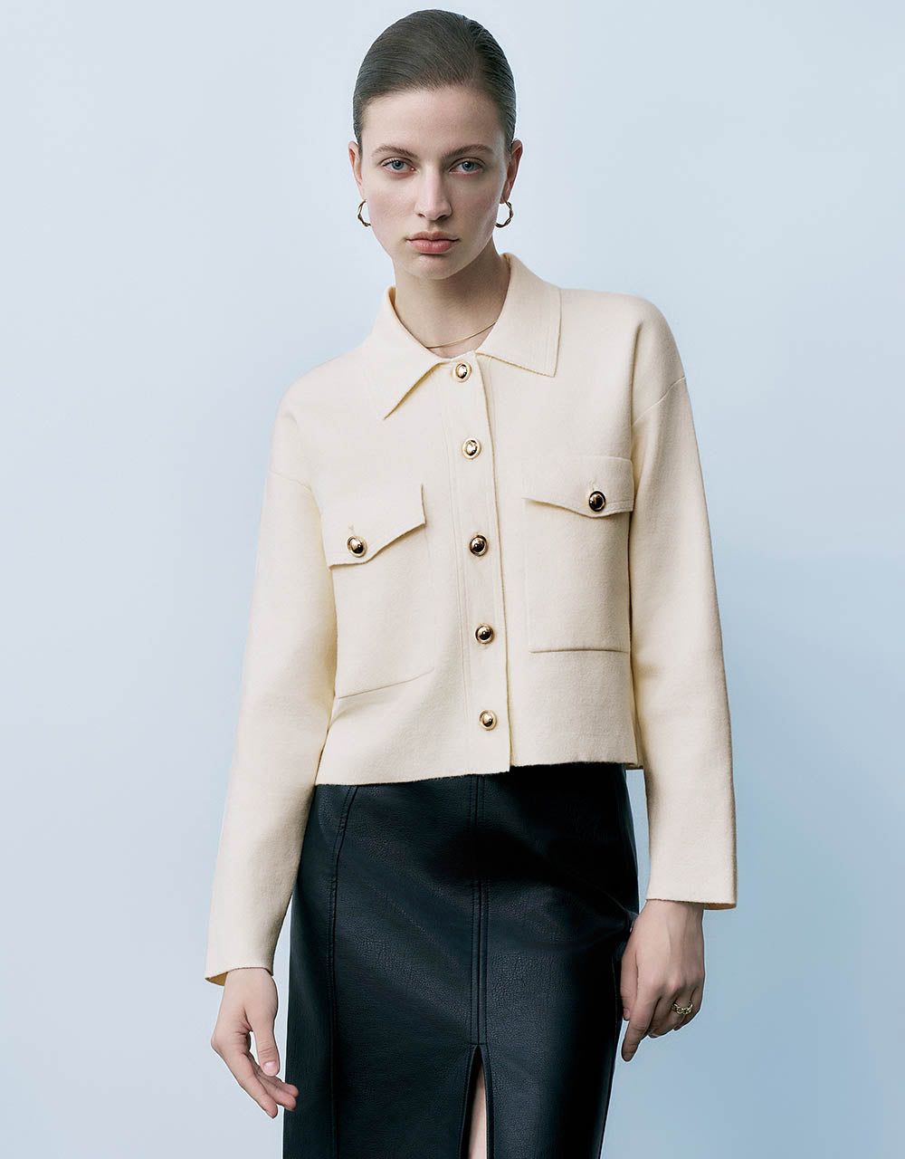 Knitted Cardigan With Shirt Collar sold by Urban Revivo