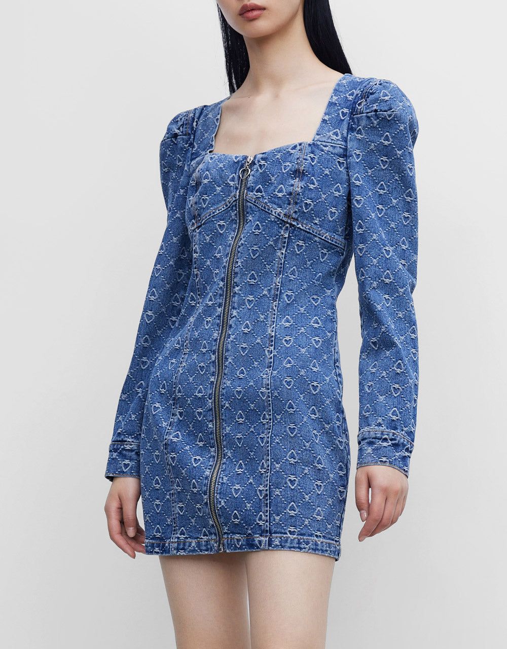 Zip Front Puff Sleeve Denim Dress sold by Urban Revivo product image thumbnail 2