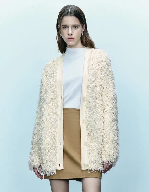 Fluffy V-Neck Knitted Cardigan sold by Urban Revivo