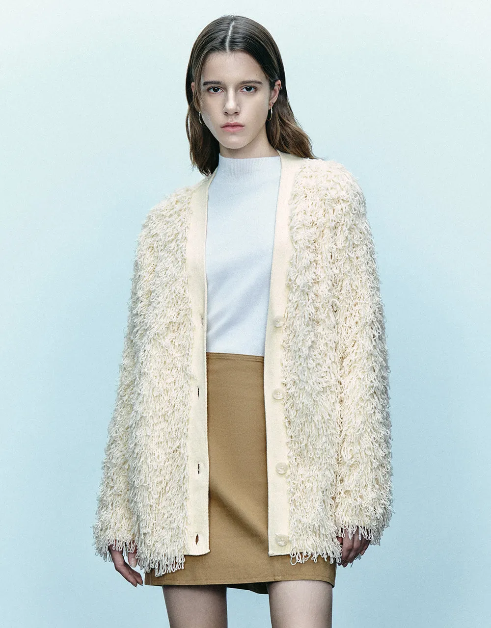 Fluffy V-Neck Knitted Cardigan sold by Urban Revivo