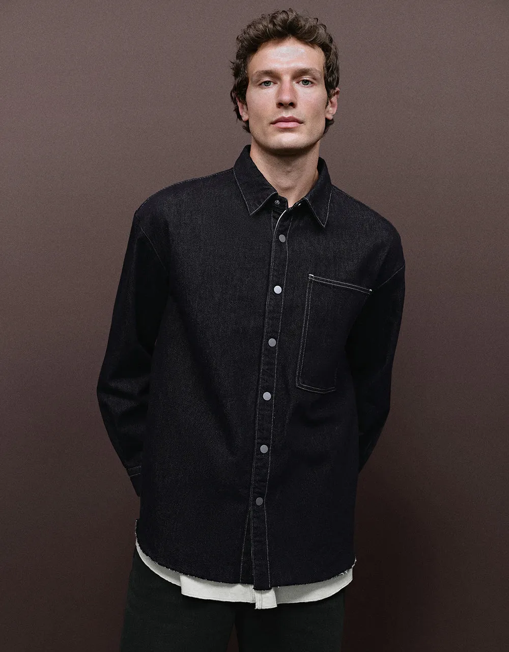Press Buttoned Loose Denim Shirt sold by Urban Revivo