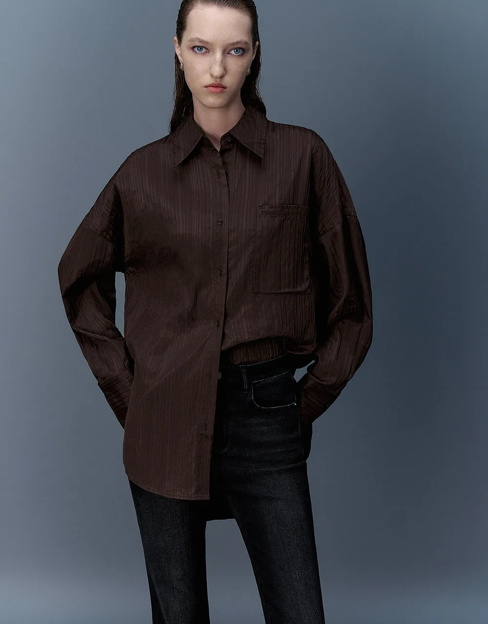 Textured Button Up Oversized Shirt sold by Urban Revivo product image thumbnail 3