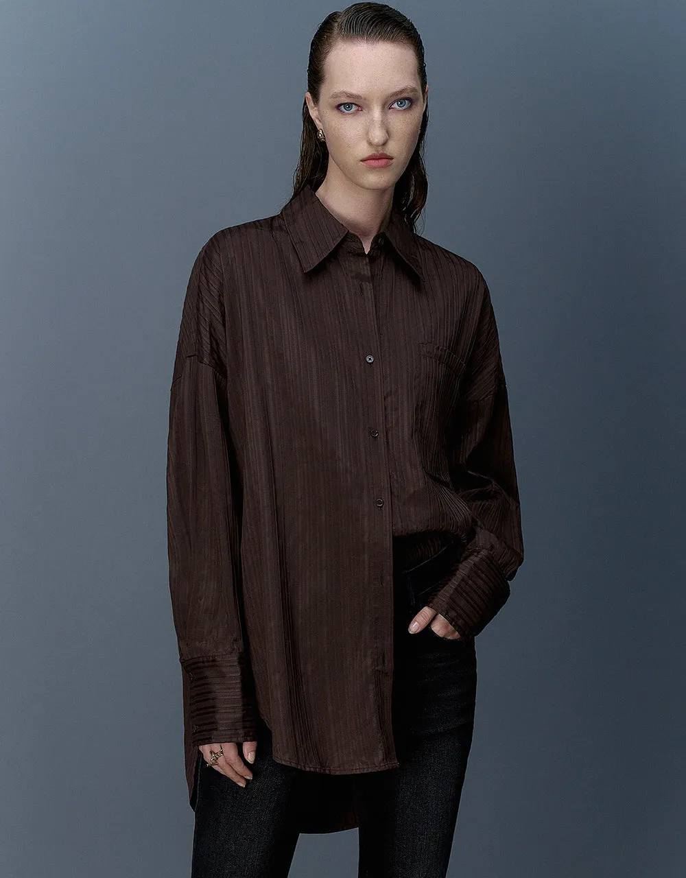 Textured Button Up Oversized Shirt sold by Urban Revivo