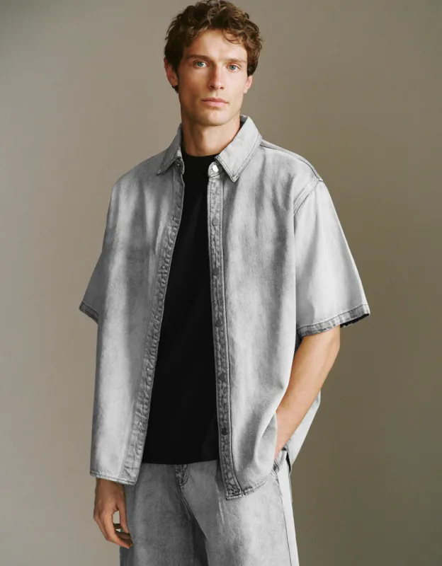 Press Button Loose Denim Shirt sold by Urban Revivo