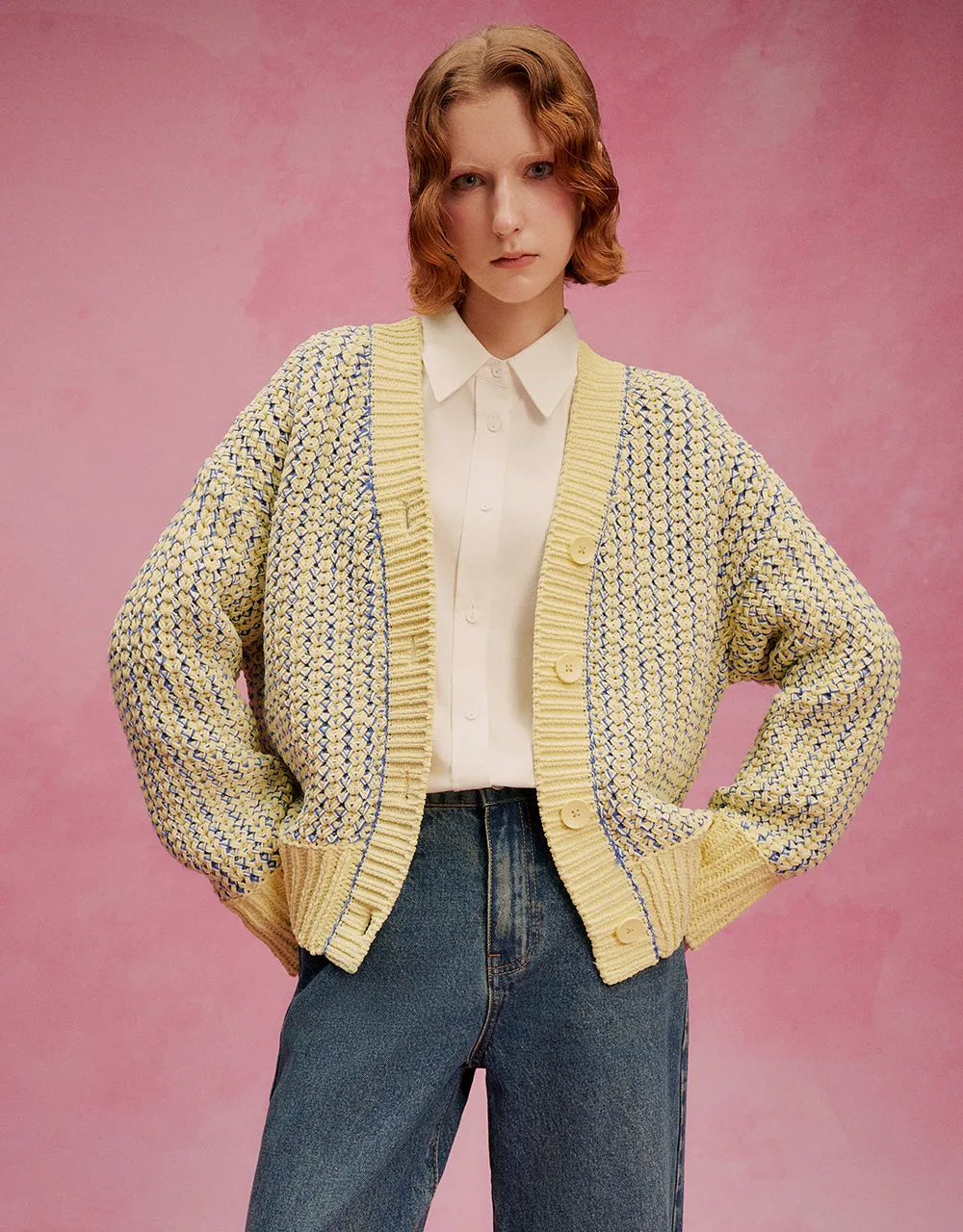 Loose V-Neck Knitted Cardigan sold by Urban Revivo