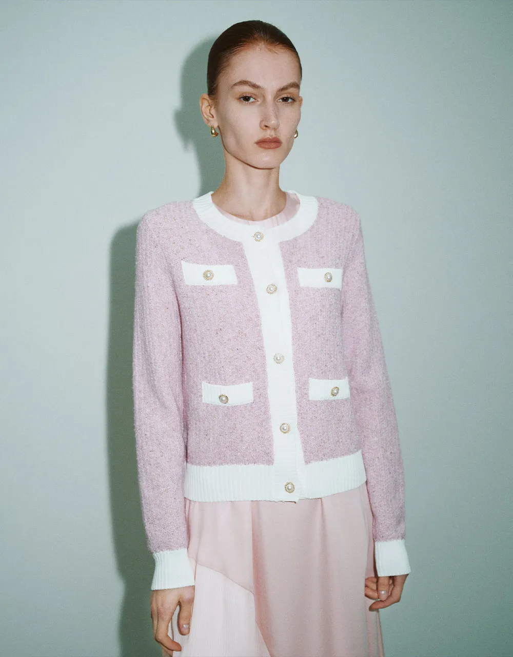 Tweed Crew Neck Knitted Cardigan sold by Urban Revivo