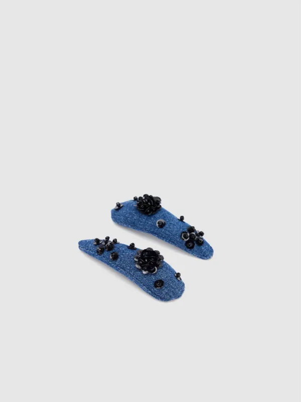 Flower Décor Denim Hair Clip sold by Urban Revivo