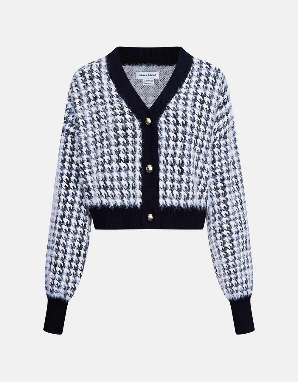 Fluffy Houndstooth Pattern Contrast Trim Cardigan sold by Urban Revivo product image thumbnail 2