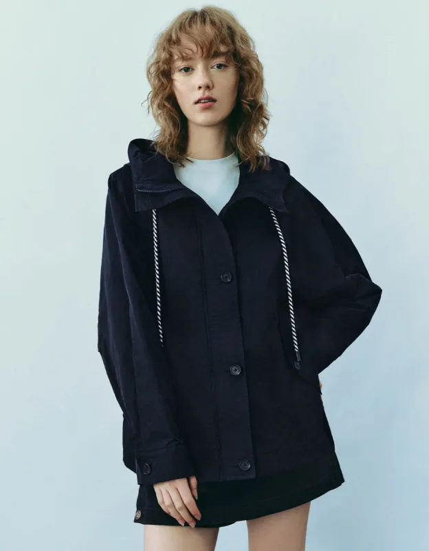 Button Up Loose Hooded Trench Coat sold by Urban Revivo