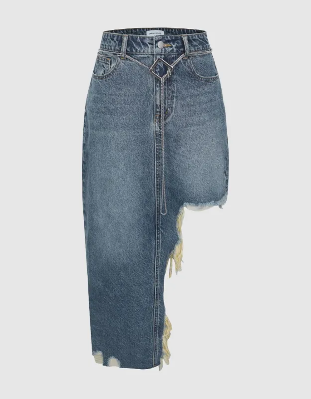 Asymmetric Straight Denim Skirt sold by Urban Revivo