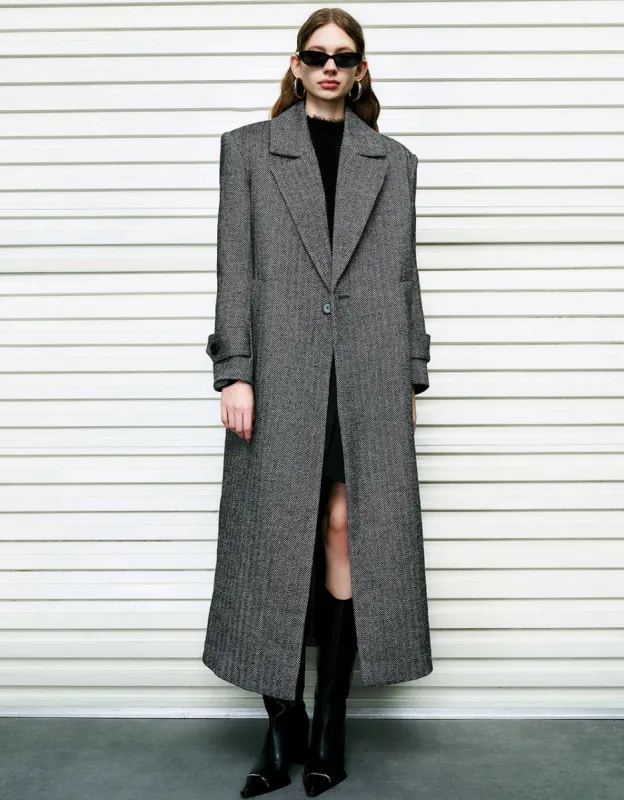 Notch Lapel Straight Woolen Coat sold by Urban Revivo