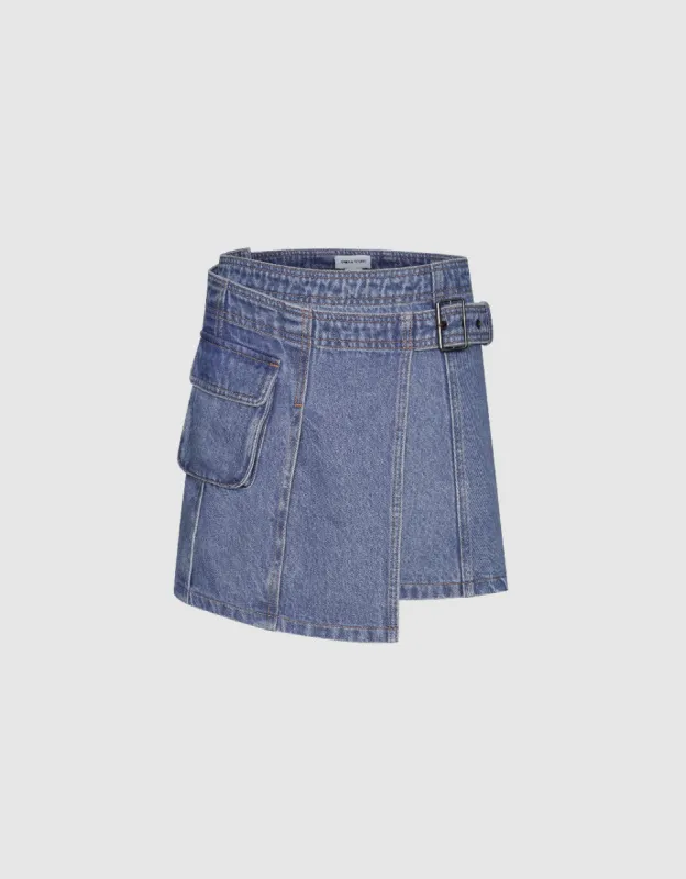Mini A-Line Denim Skirt With Belt sold by Urban Revivo