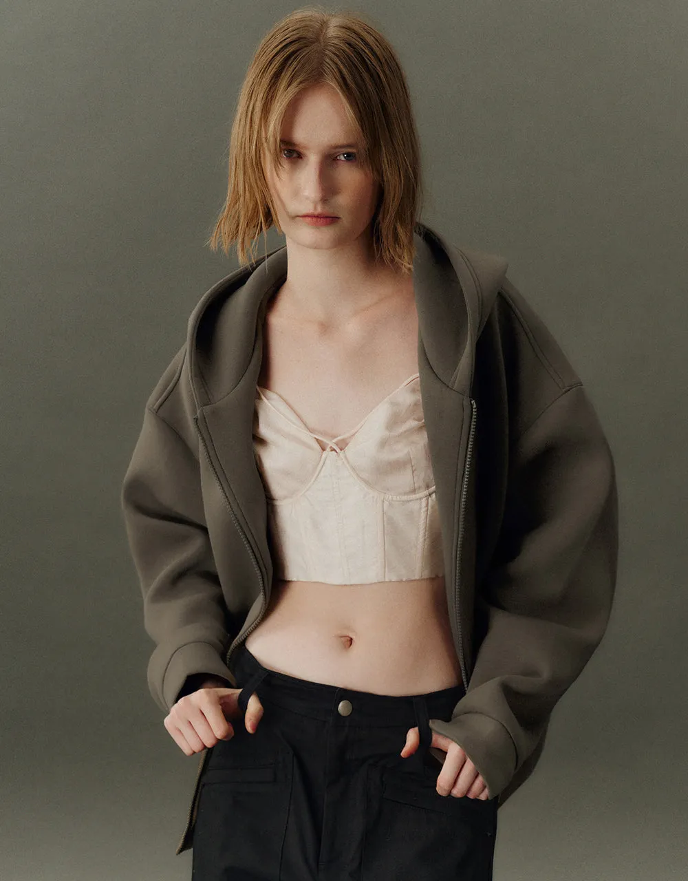 Zipper Front Hooded Oversized Jacket sold by Urban Revivo