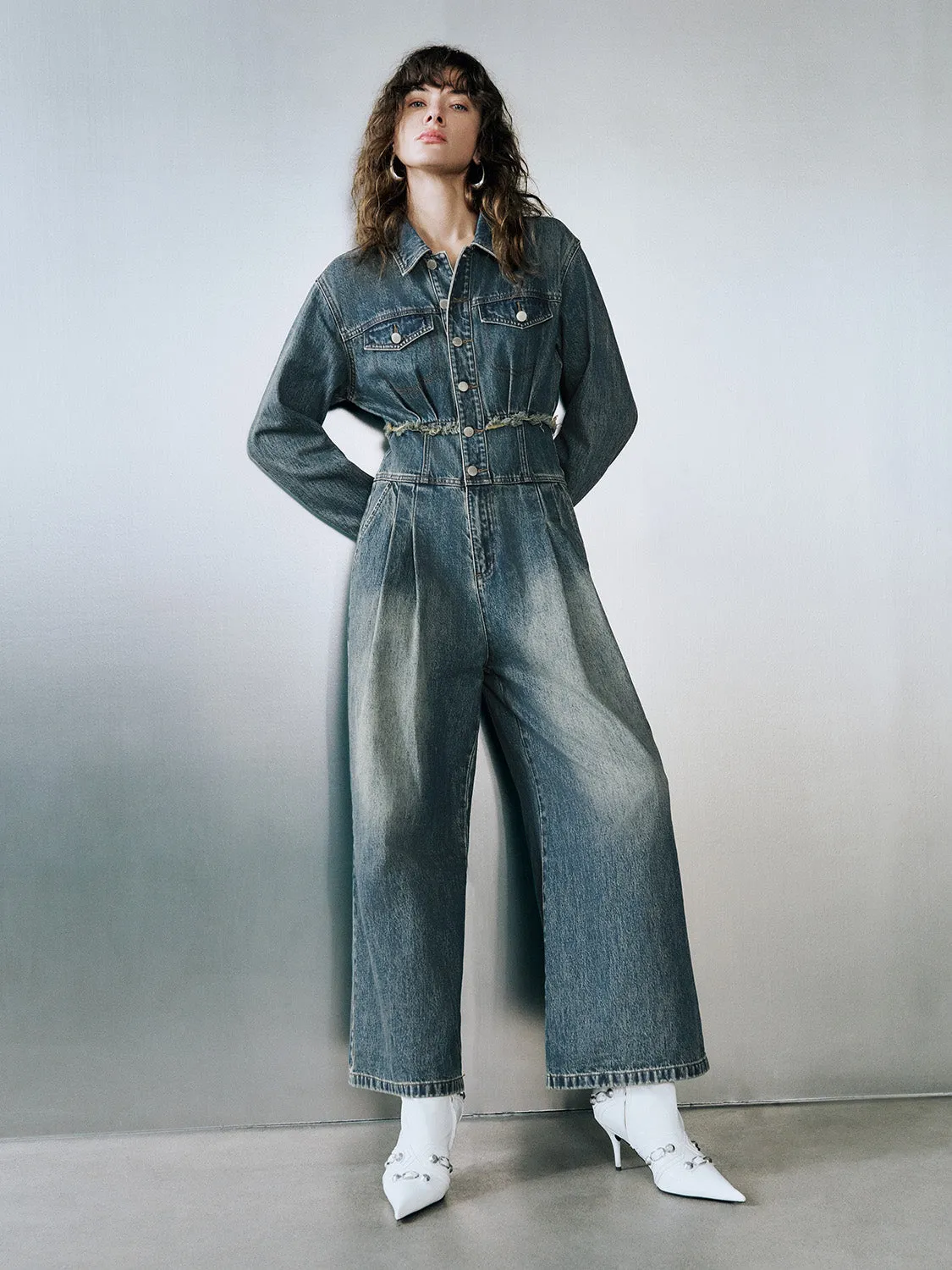 Button Up Denim Jumpsuit sold by Urban Revivo