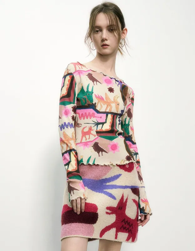 Printed Crew Neck Skinny Knitted T-Shirt sold by Urban Revivo