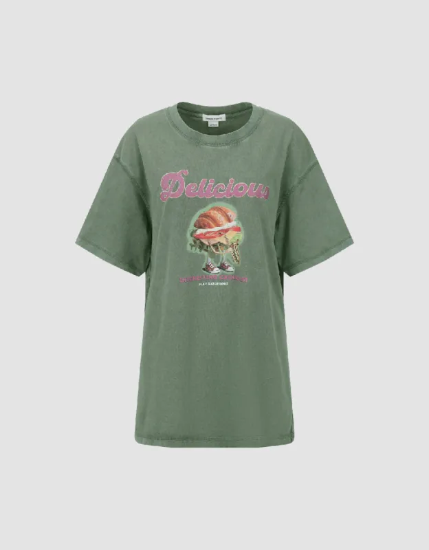 Printed Crew Neck Loose T-Shirt sold by Urban Revivo