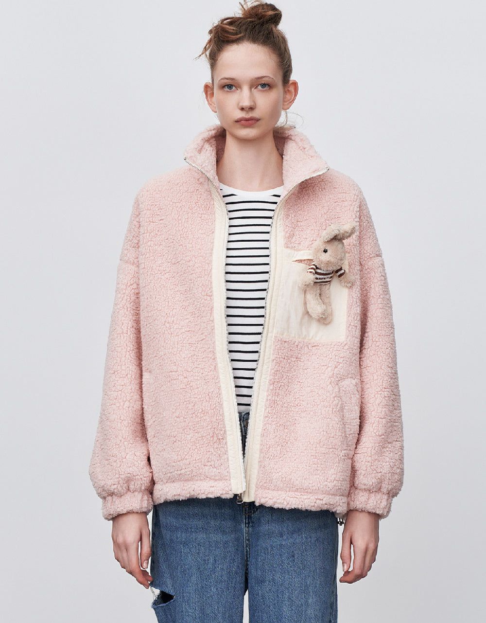 Fluffy Zipper Front Jacket sold by Urban Revivo