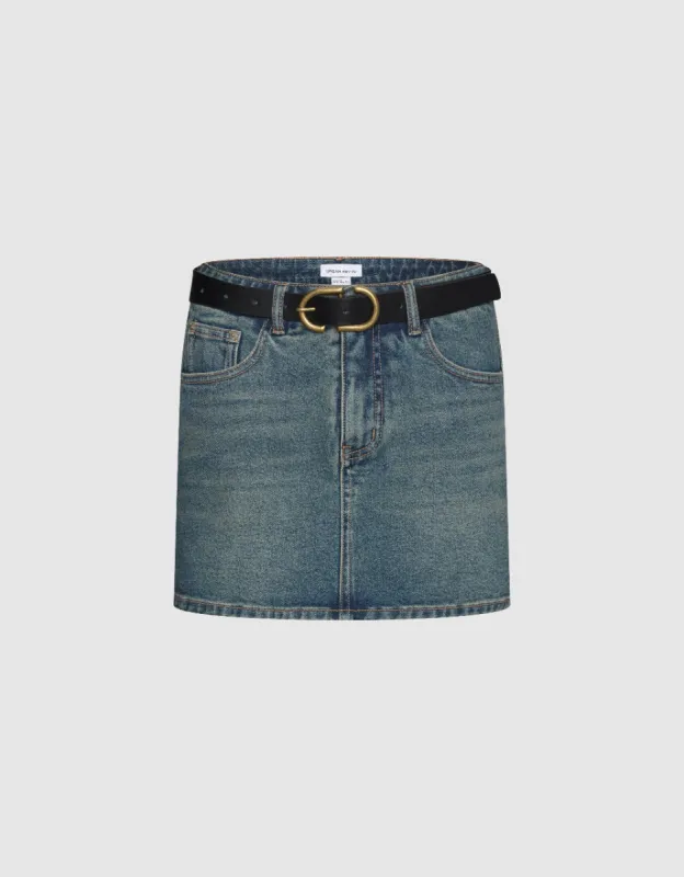 Mini Straight Denim Skirt With Belt sold by Urban Revivo