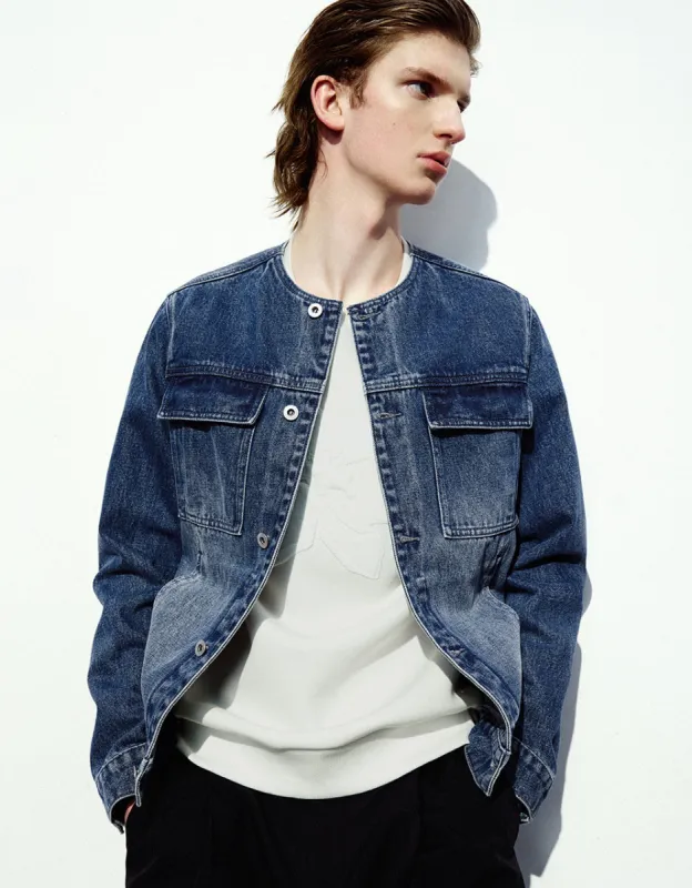Crew Neck Denim Jacket sold by Urban Revivo