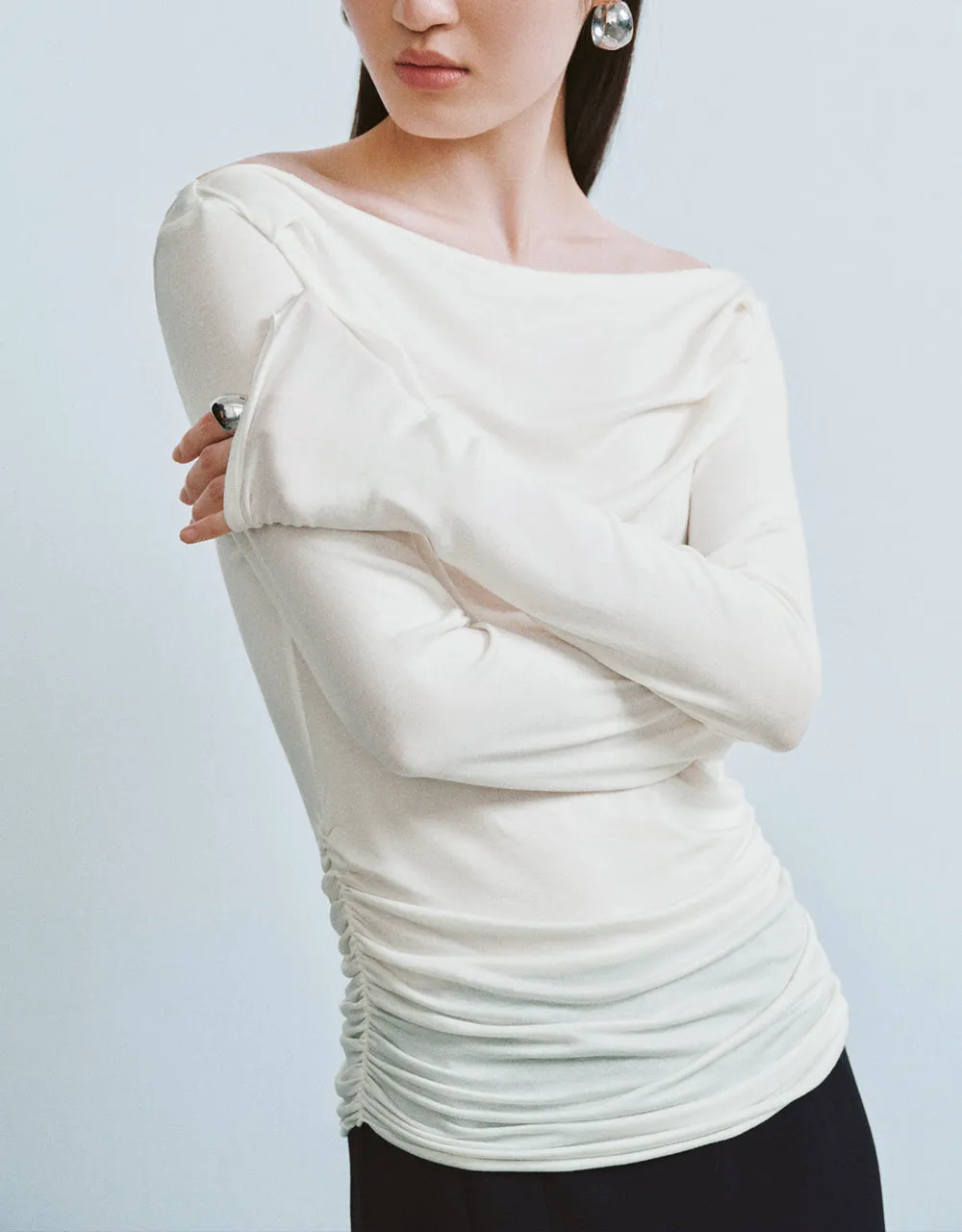 Cowl Neck Ruched Skinny T-Shirt sold by Urban Revivo product image thumbnail 3