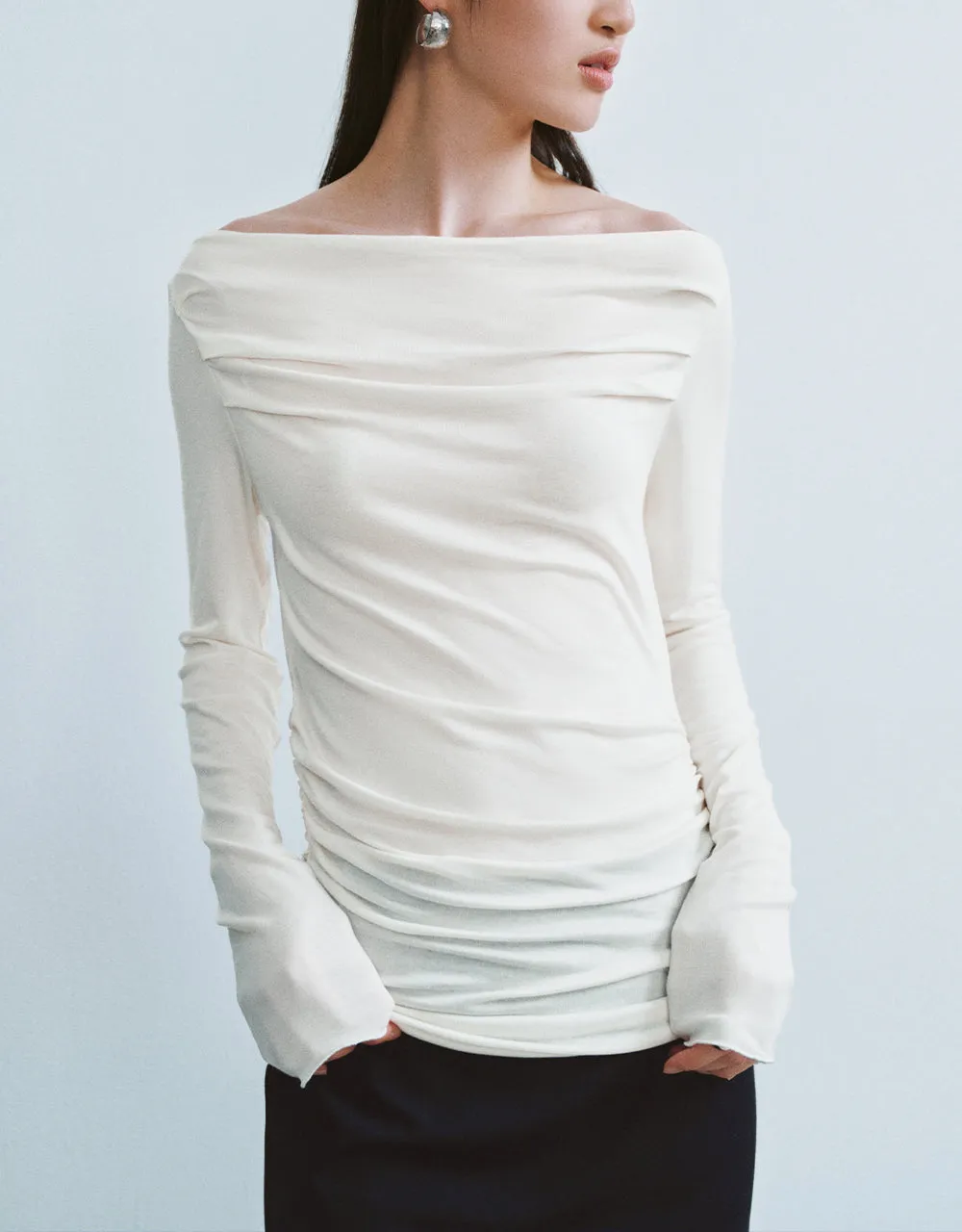 Cowl Neck Ruched Skinny T-Shirt sold by Urban Revivo product image thumbnail 2