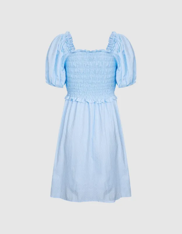 Plain Shirred Puff Sleeve Dress sold by Urban Revivo