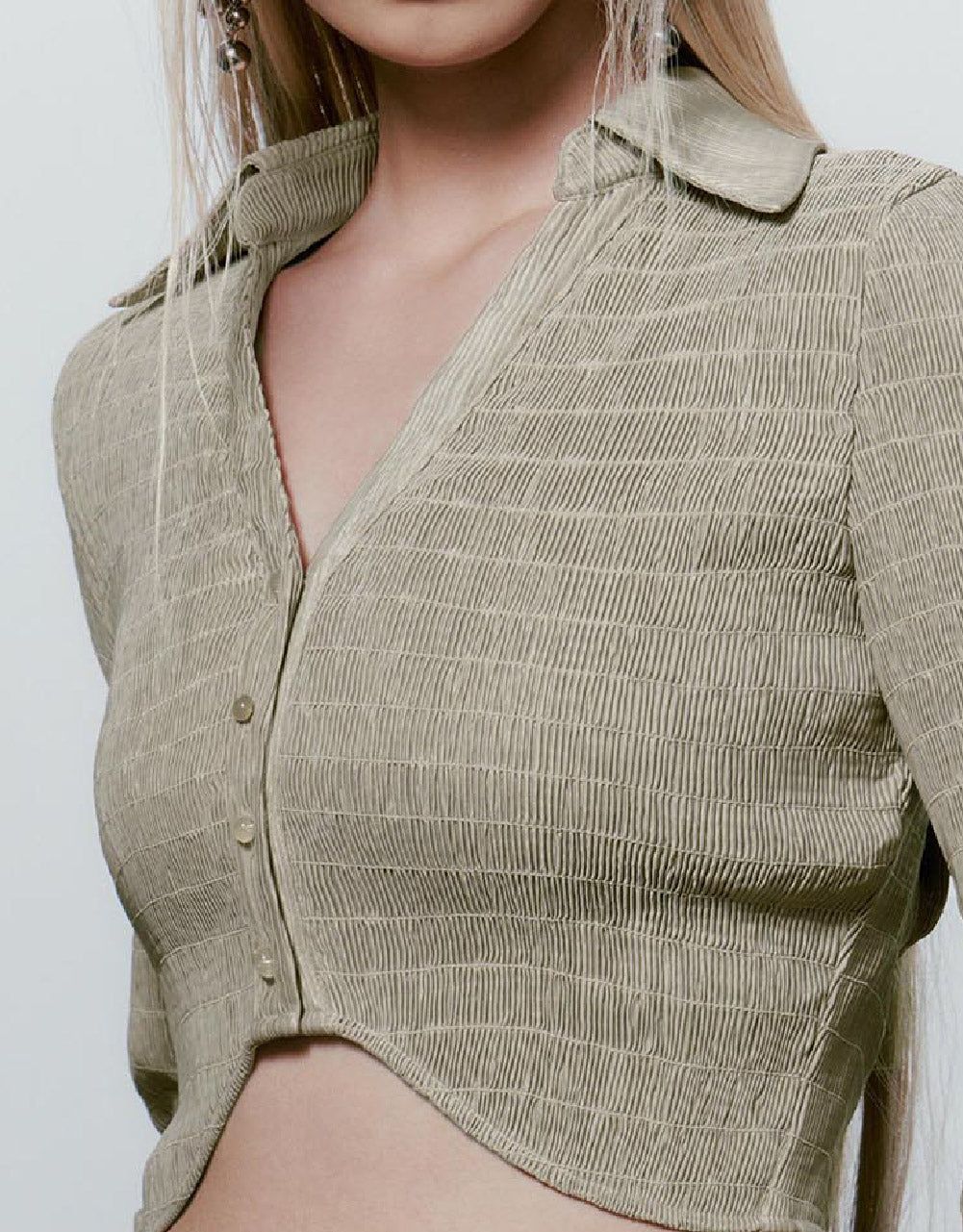 Textured Button Up V-Neck Shirt sold by Urban Revivo product image thumbnail 5