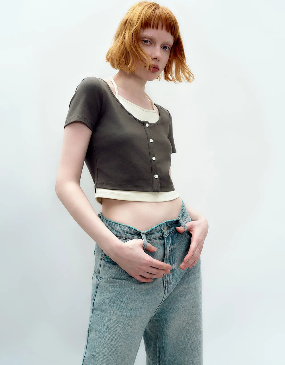 Halter Neck 2 In 1 Knitted T-Shirt sold by Urban Revivo