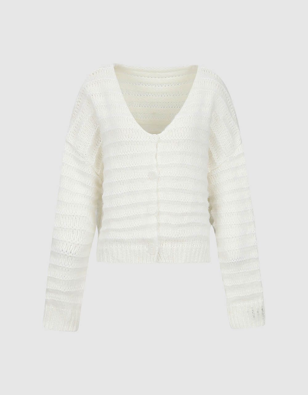 Puff Sleeve V-Neck Knitted Cardigan sold by Urban Revivo product image thumbnail 2