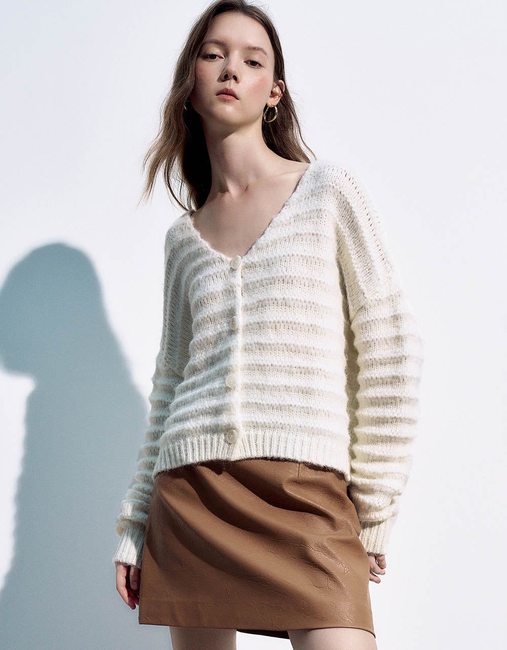 Puff Sleeve V-Neck Knitted Cardigan sold by Urban Revivo