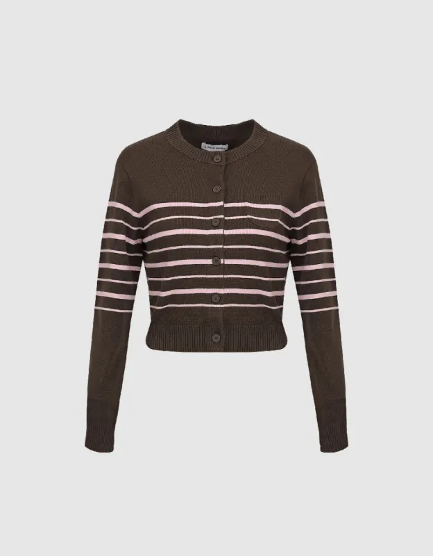 Striped Crew Neck Knitted Cardigan sold by Urban Revivo
