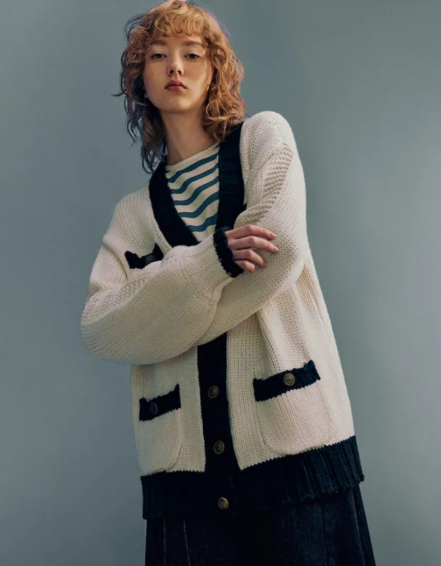 Drop Shoulder Sleeve V-Neck Knitted Cardigan sold by Urban Revivo