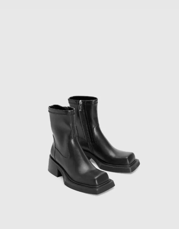 Vegan Leather Square Toe Booties sold by Urban Revivo