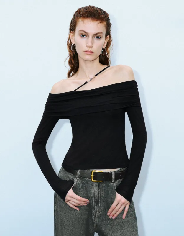 Off-Shoulder Skinny T-Shirt sold by Urban Revivo