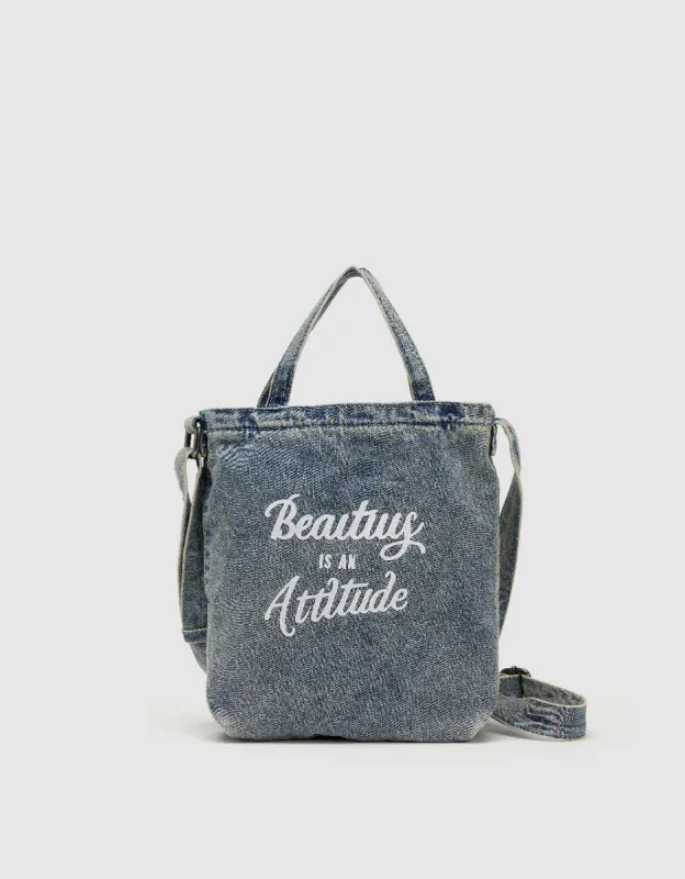 Letter Printed Denim Shoulder Bag sold by Urban Revivo