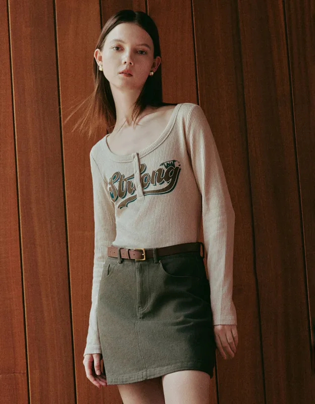 Letter Printed Crew Neck Skinny T-Shirt sold by Urban Revivo
