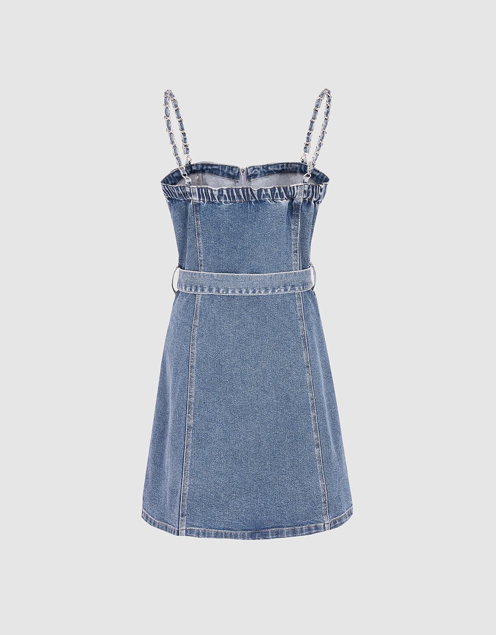Zip Front Belted Cami Denim Dress sold by Urban Revivo product image thumbnail 3