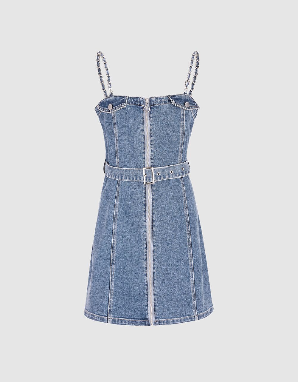 Zip Front Belted Cami Denim Dress sold by Urban Revivo