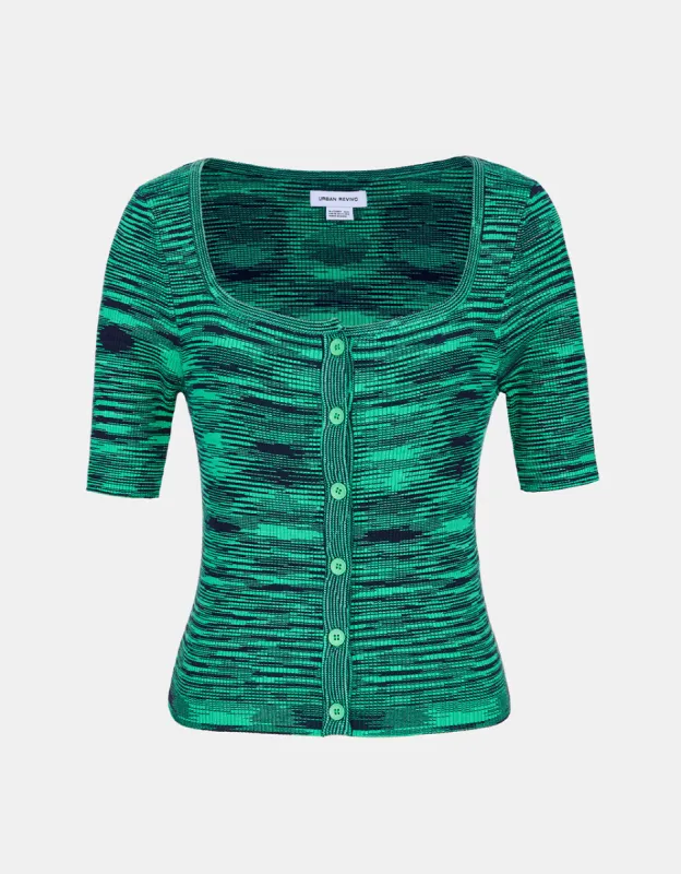 U Neck Button Front Skinny Cardigan sold by Urban Revivo