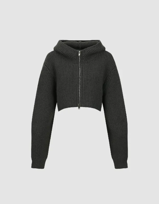Zipper Front Hooded Knitted Cardigan sold by Urban Revivo
