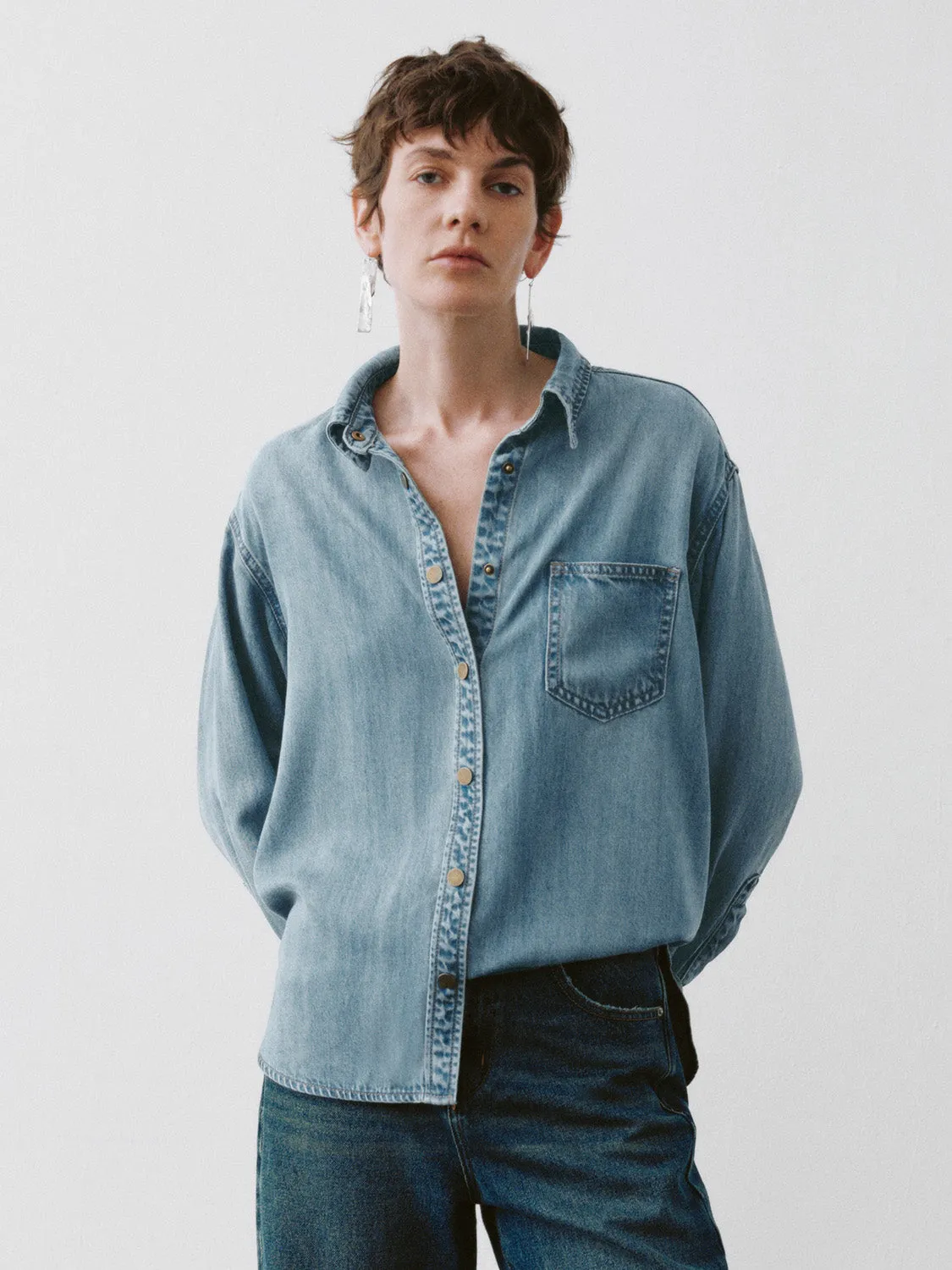 Button Up Loose Denim Shirt sold by Urban Revivo