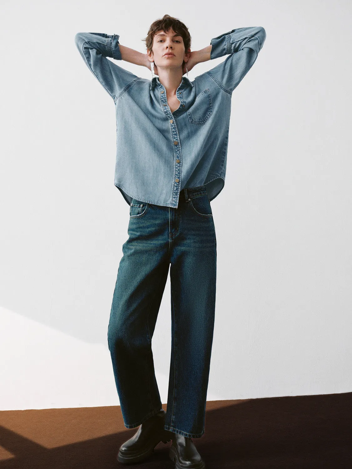 Button Up Loose Denim Shirt sold by Urban Revivo product image thumbnail 5