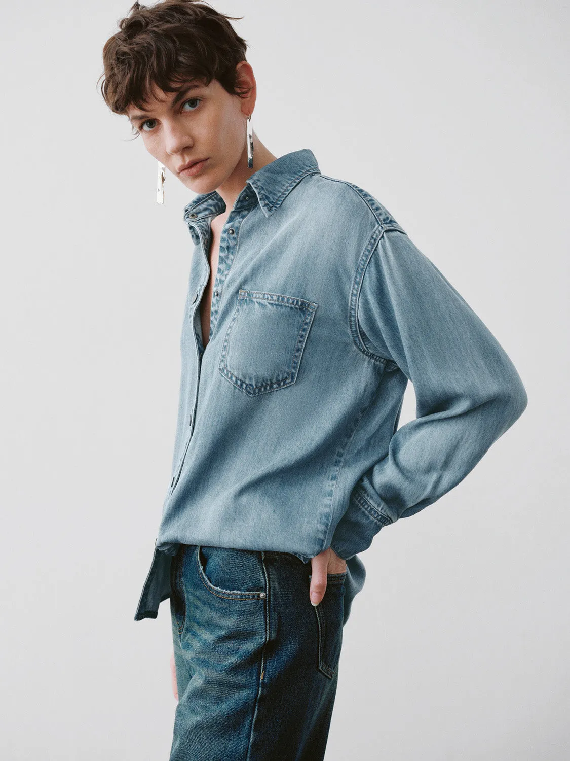 Button Up Loose Denim Shirt sold by Urban Revivo product image thumbnail 3