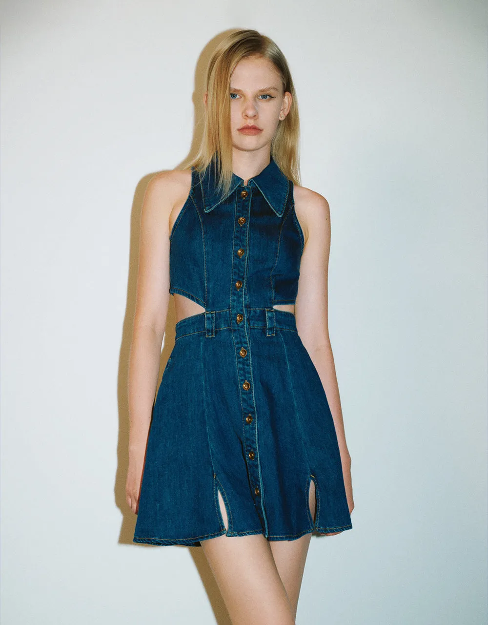 Cut-Out Sleeveless Denim Dress sold by Urban Revivo