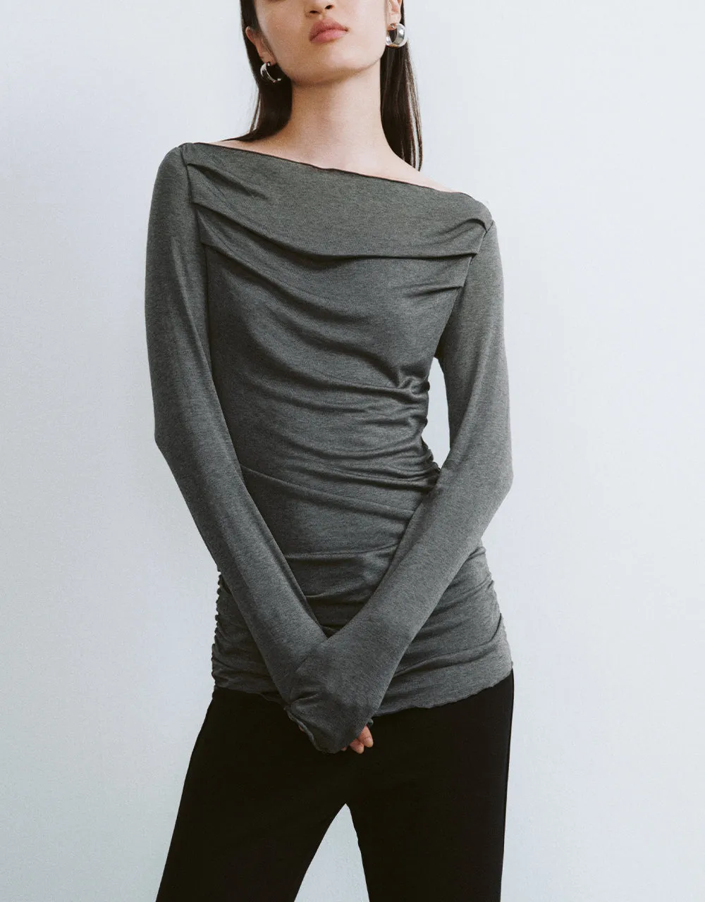 Boat Neck Ruched Skinny T-Shirt sold by Urban Revivo product image thumbnail 2